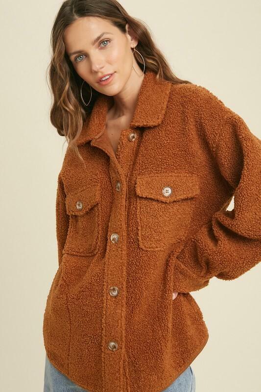 Hang With Me Gucci Brown Teddy Shacket -  cozycouturew