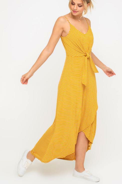 Consider This Mustard and White Striped Maxi Tank Dress -  cozycouturew