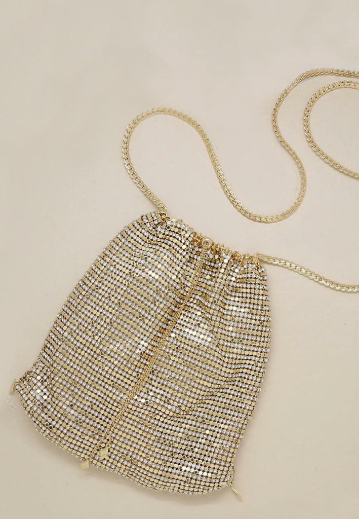 Gold Shimmer Pouch with Gold Shoulder Chain -  cozycouturew