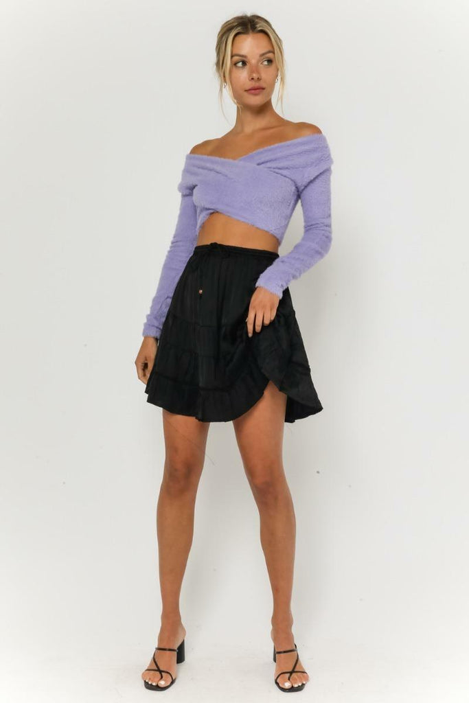 Lavender Off-the-Shoulder Cropped Sweater -  cozycouturew