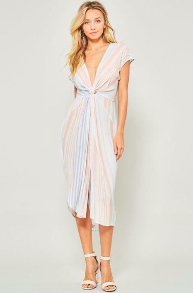 By The Sea Blue Striped Knotted Midi Dress -  cozycouturew