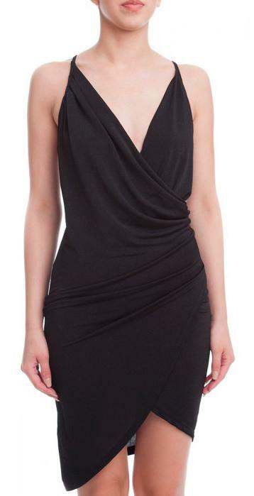 Jennifer Black Asymmetric Overlap Dress -  cozycouturew