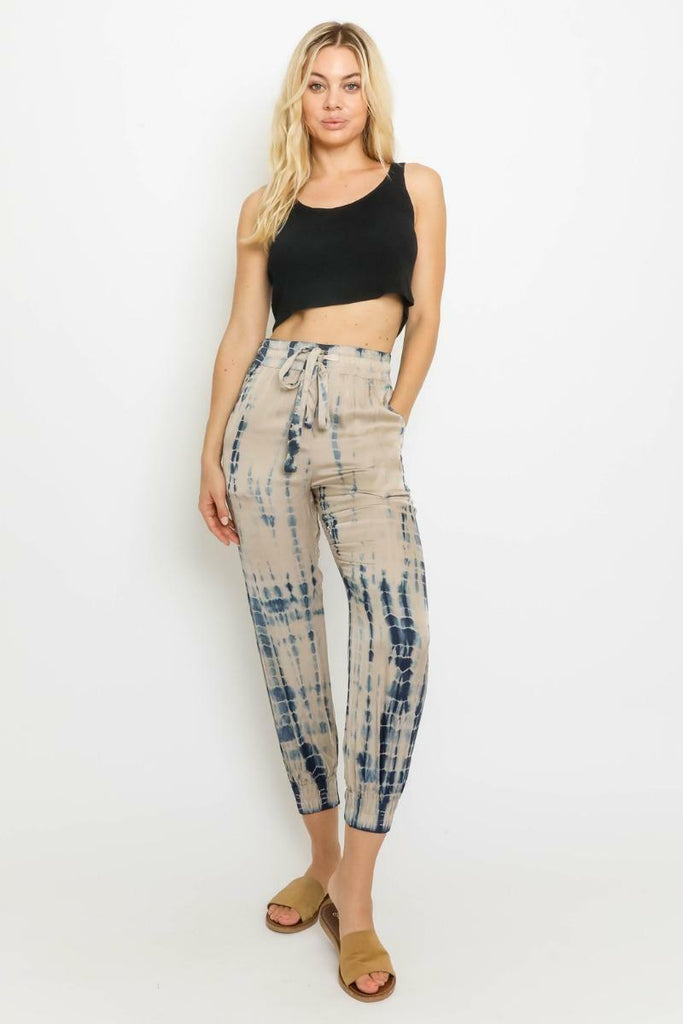 Good Vibes Nude and Navy Blue Tie-Dye Jogger Pants -  cozycouturew