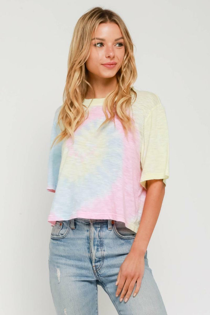 Groovy Vibes Girlfriend Pink and Blue Tie-Dye Cropped Tee -  cozycouturew